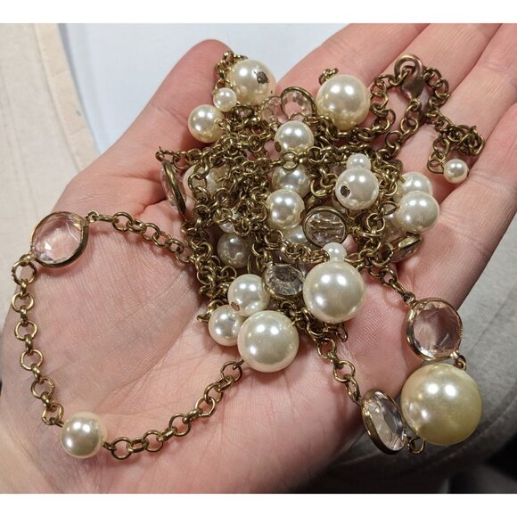 Elegant Glam Faux Pearl Cluster Gold Tone Opera Necklace - Picture 7 of 8